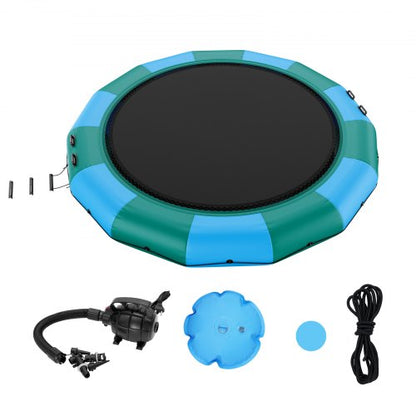 Inflatable Water Bouncer, 15ft Recreational Water Trampoline, Portable Bounce Swim Platform with 3-Step Ladder & Electric Air Pump, Kids Adults Floating Rebounder for Pool, Lake, Water Sports