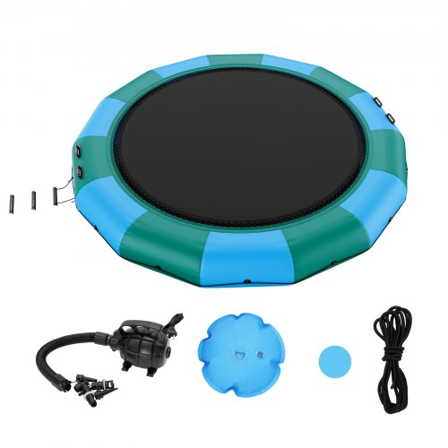 Inflatable Water Bouncer, 15ft Recreational Water Trampoline, Portable Bounce Swim Platform with 3-Step Ladder & Electric Air Pump, Kids Adults Floating Rebounder for Pool, Lake, Water Sports