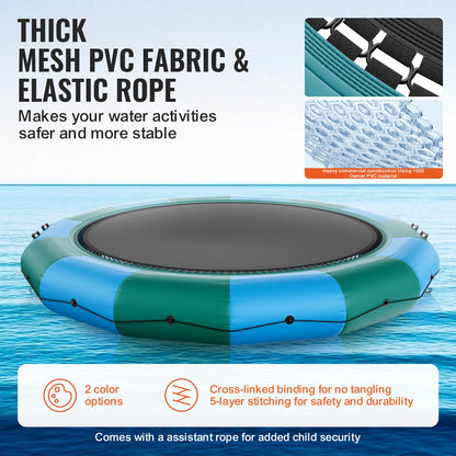 Inflatable Water Bouncer, 15ft Recreational Water Trampoline, Portable Bounce Swim Platform with 3-Step Ladder & Electric Air Pump, Kids Adults Floating Rebounder for Pool, Lake, Water Sports