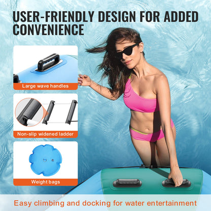 Inflatable Water Bouncer, 15ft Recreational Water Trampoline, Portable Bounce Swim Platform with 3-Step Ladder & Electric Air Pump, Kids Adults Floating Rebounder for Pool, Lake, Water Sports