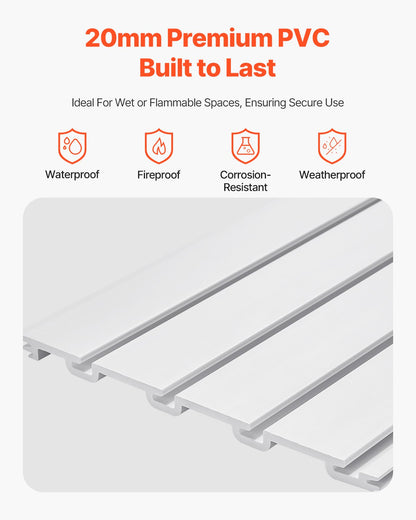 Ribbor i vägg, 12 x 120 cm, PVC-ribbvägg för garage med modulär design, vit ribbor, lättmonterad, justerbar ribborpanel med kopplingsstruktur och gör-det-själv-skärning, passar för förvaring och visning