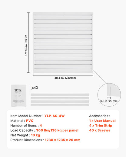 Ribbor i vägg, 12 x 120 cm, PVC-ribbvägg för garage med modulär design, vit ribbor, lättmonterad, justerbar ribborpanel med kopplingsstruktur och gör-det-själv-skärning, passar för förvaring och visning