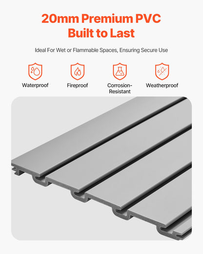 Slat Wall Paneling, 4 x 4 ft, PVC Garage Slatwall with Modular Design, Grey Slat Wall Easy-to-Install Adjustable Slatwall Panel with Coupling Structure & DIY Cutting, Fits for Storage & Display