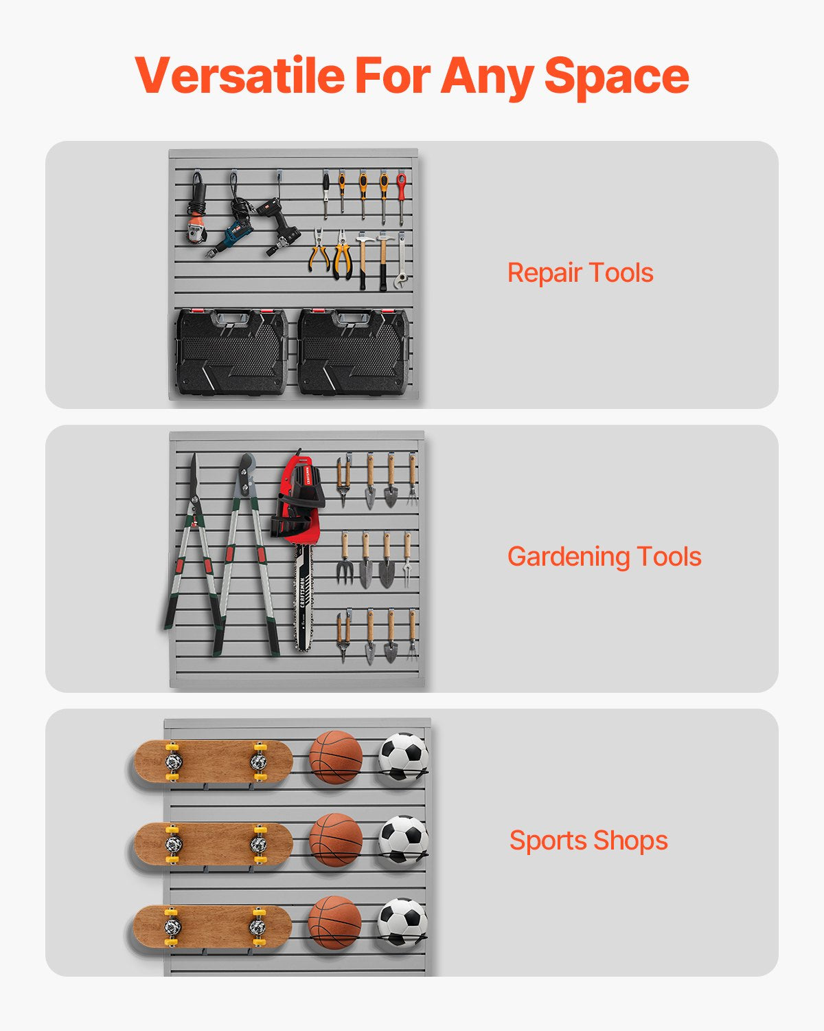 Slat Wall Paneling, 4 x 4 ft, PVC Garage Slatwall with Modular Design, Grey Slat Wall Easy-to-Install Adjustable Slatwall Panel with Coupling Structure & DIY Cutting, Fits for Storage & Display