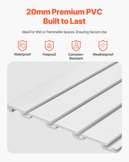 Slat Wall Paneling, 8 x 4 ft, PVC Garage Slatwall with Accessories, White Slat Wall Easy-to-Install Adjustable Slatwall Panel with Coupling Structure & DIY Cutting, Fits for Storage & Display