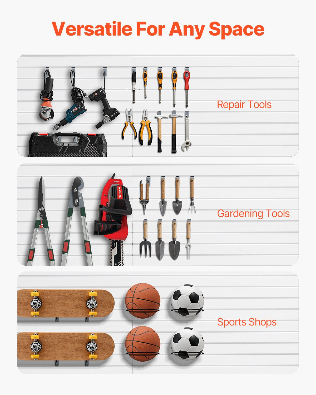 Slat Wall Paneling, 8 x 4 ft, PVC Garage Slatwall with Accessories, White Slat Wall Easy-to-Install Adjustable Slatwall Panel with Coupling Structure & DIY Cutting, Fits for Storage & Display