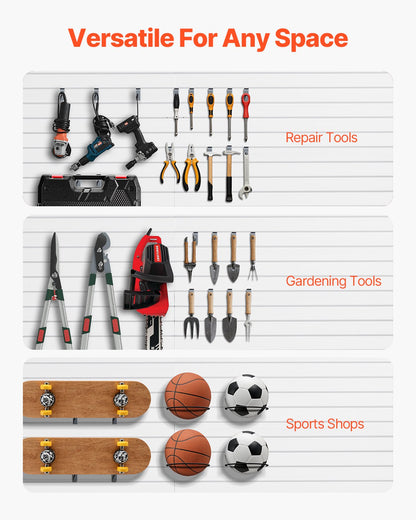 Slat Wall Paneling, 8 x 4 ft, PVC Garage Slatwall with Accessories, White Slat Wall Easy-to-Install Adjustable Slatwall Panel with Coupling Structure & DIY Cutting, Fits for Storage & Display