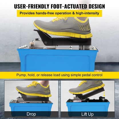 Lufthydraulisk pump, kraftpaket, 10 000 PSI, 1687,8 cm³, lock, kraftig lufthydraulisk fotpump i helmetall