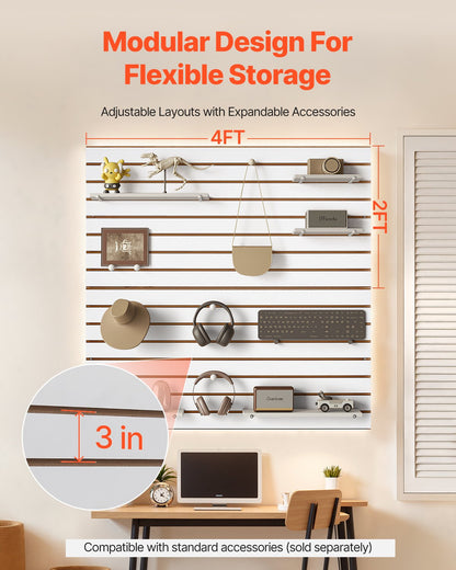 Slat Wall Paneling, 4 x 4 ft, MDF Garage Slatwall with Modular Design, White Slat Wall Easy-to-Install Adjustable Slatwall Panel with Coupling Structure & DIY Cutting, Fits for Storage & Display