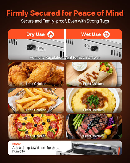 Kommersiell elektrisk matvärmare, matvärmare i rostfritt stål med tre lådor, fristående standardvärmeskåp, 30-85 ℃ brett temperaturområde, för restaurang, hotellbuffé och bageri