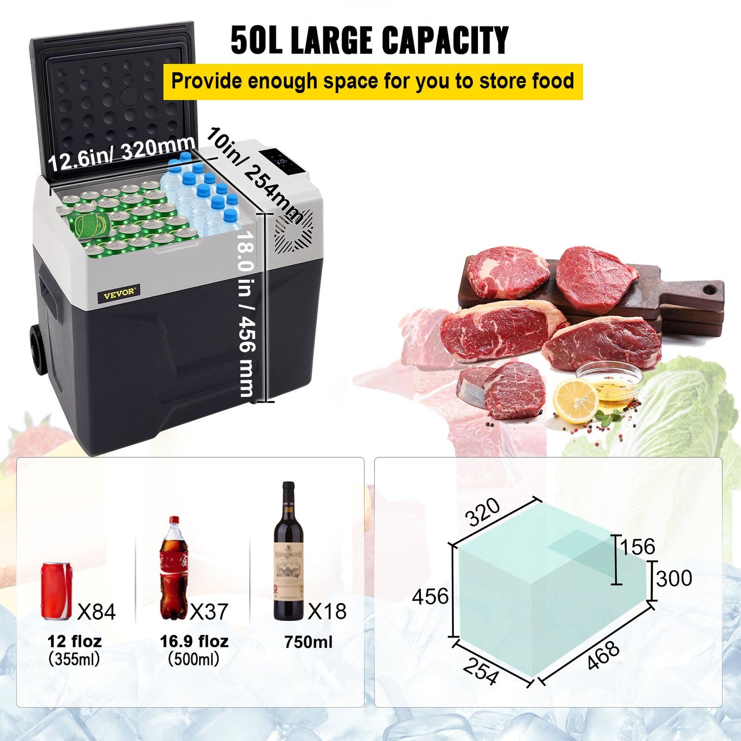 Bilkylskåp 50L Kompressor Bärbar Liten Kylskåp Bilkylskåp Frys Fordon Bil Lastbil Husbil Båt Mini Elektrisk Kylare För Körning Resor Fiske Utomhus och Hemmabruk