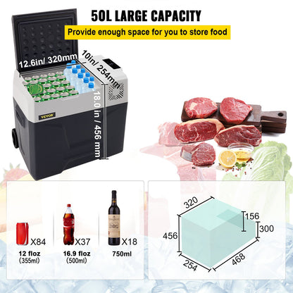 Bilkylskåp 50L Kompressor Bärbar Liten Kylskåp Bilkylskåp Frys Fordon Bil Lastbil Husbil Båt Mini Elektrisk Kylare För Körning Resor Fiske Utomhus och Hemmabruk