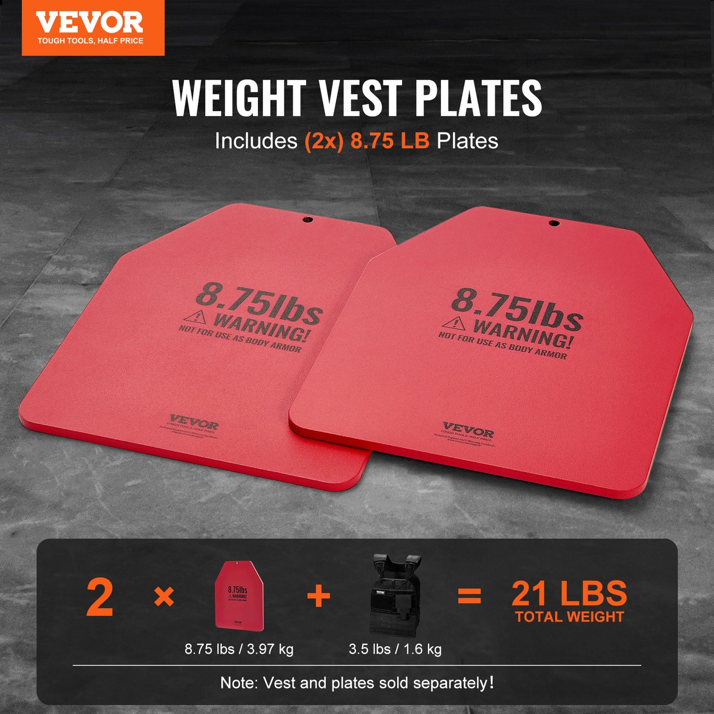 Weight Vest Plates, 8.75 LB Pairs, Premium Steel Weighted plates, Contoured Ergonomic Fit – WODs, Additional Weight for Weight Vests, for Strength Training, Running, Fitness, Heavy Workouts