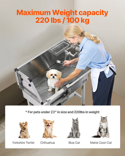 86.4 cm Stainless Steel Dog Washing Station, Pet Grooming Tub with Hot & Cold Faucet, Showerhead, Home Wash Sink, Fits Small Cats and Dogs, Non-Slip Stairs (Left Door)