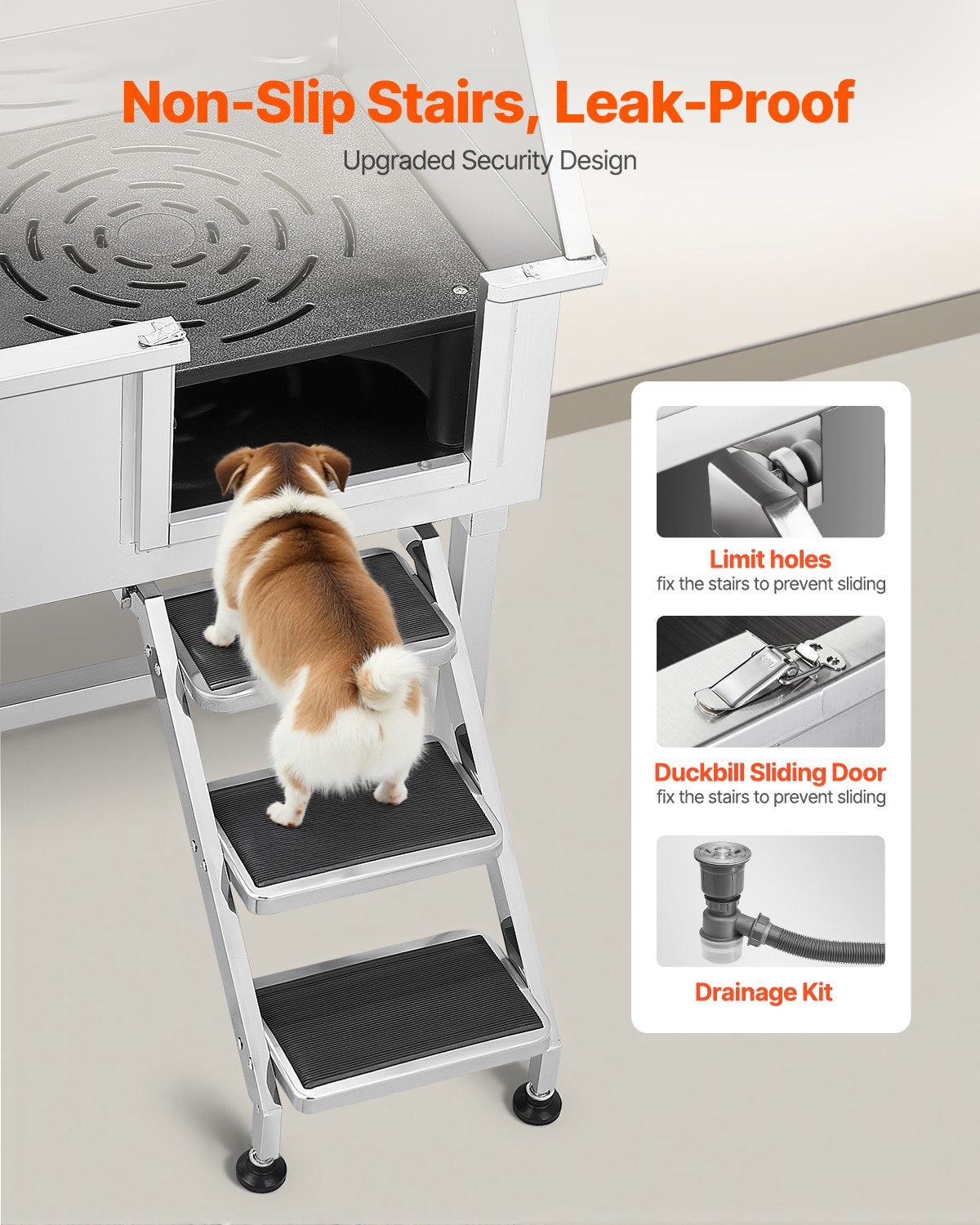 96.5 cm Stainless Steel Dog Washing Station, Pet Grooming Tub with Hot & Cold Faucet, Showerhead, Home Wash Sink, Fits Small and Medium Cats and Dogs, Non-Slip Stairs (Right Door)