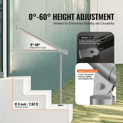 Handrails for Outdoor Steps, 31.5in / 80cm Deck Railing Kit Wall Floor Mounted, Railings for Outside Steps with Installation Kit, Hand Rails for Seniors,Porch Railing & Deck Rail Kit, Silver