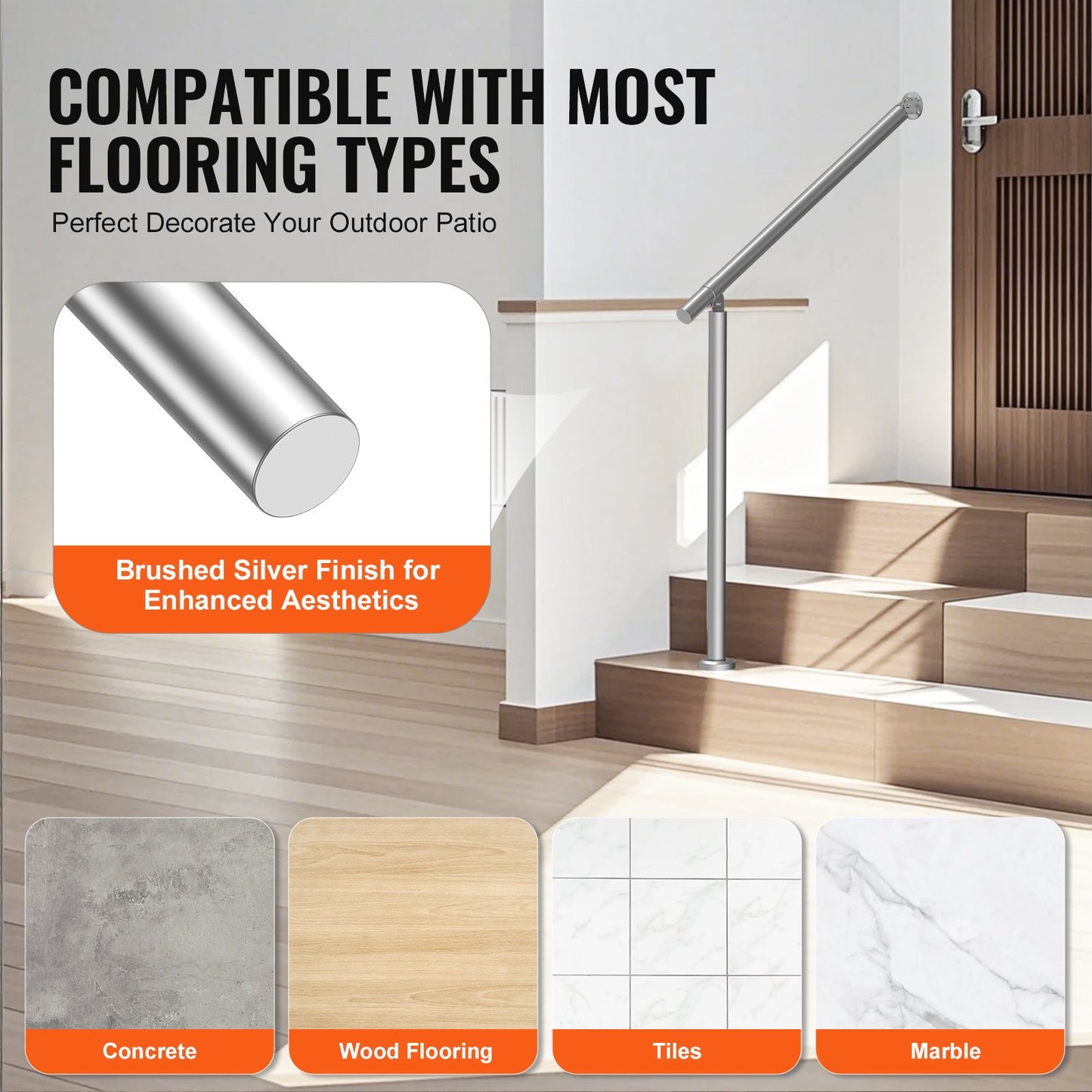 Handrails for Outdoor Steps, 31.5in / 80cm Deck Railing Kit Wall Floor Mounted, Railings for Outside Steps with Installation Kit, Hand Rails for Seniors,Porch Railing & Deck Rail Kit, Silver