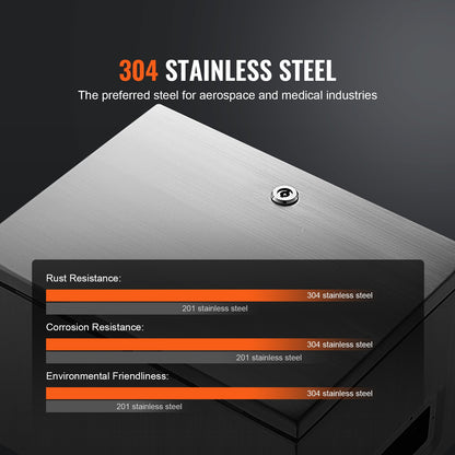 Ellåda i stål, 50,8 x 40,6 x 20,3 cm, ellåda i rostfritt stål 304, väggmonterad utomhuslåda för elektrisk och elektronisk utrustning med monteringsplatta, gångjärn och lås, IP66 vattentät