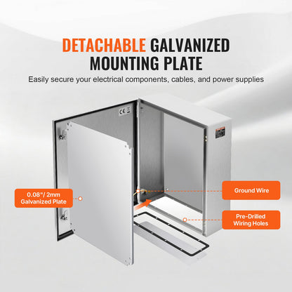 Steel Electrical Box, 60x50x20 cm, 304 Stainless Steel Electrical Enclosure Box, Wall-Mounted Outdoor Electrical Electronic Equipment Enclosure with Mounting Plate Hinges Lock, IP66 Waterproof