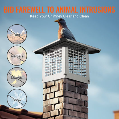 Chimney Cap 228.6 x 228.6mm, 304 Stainless Steel Fireplace Chimney Cover, Not Easily Toppled & Practical Accessories & Easy Installation, Fits Mesh Flue Covers Outside Clay Flue Shingles, Silver
