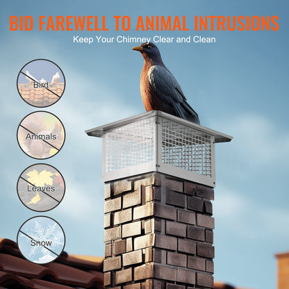 Chimney Cap, 431.8x431.8mm, 304 Stainless Steel Fireplace Chimney Cover, Not Easily Toppled & Practical Accessories & Easy Installation, Fits Mesh Flue Covers Outside Clay Flue Shingles, Silver