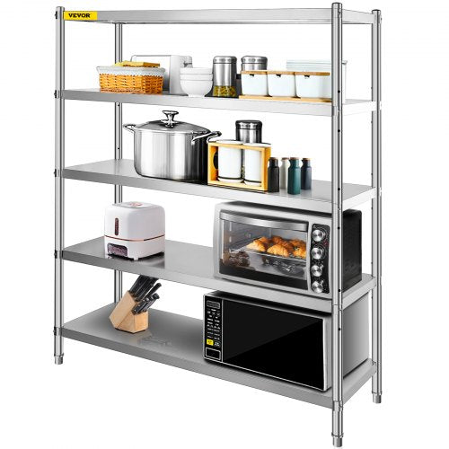 Storage Shelf, 5-Tier Storage Shelving Unit, Stainless Steel Garage Shelf, 180.1 x 45 x 180.1 cm Heavy Duty Storage Shelving, 748.4 kg Total Capacity with Adjustable Height