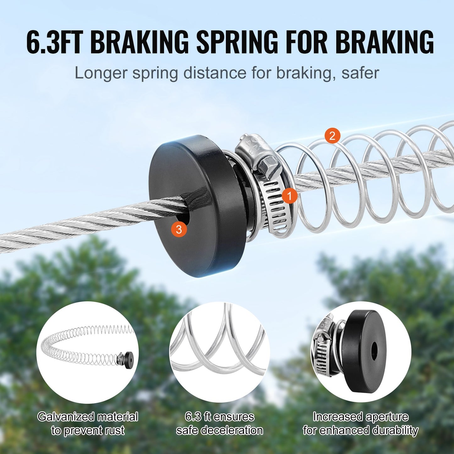 Zipline-kit för barn och vuxna, 30,48 m zipline-kit upp till 227 kg, snabb uppsättning av zipline för bakgård och utomhusbruk, lekplatsunderhållning med zipline i rostfritt stål, fjäderbroms, säkerhetssele, sits