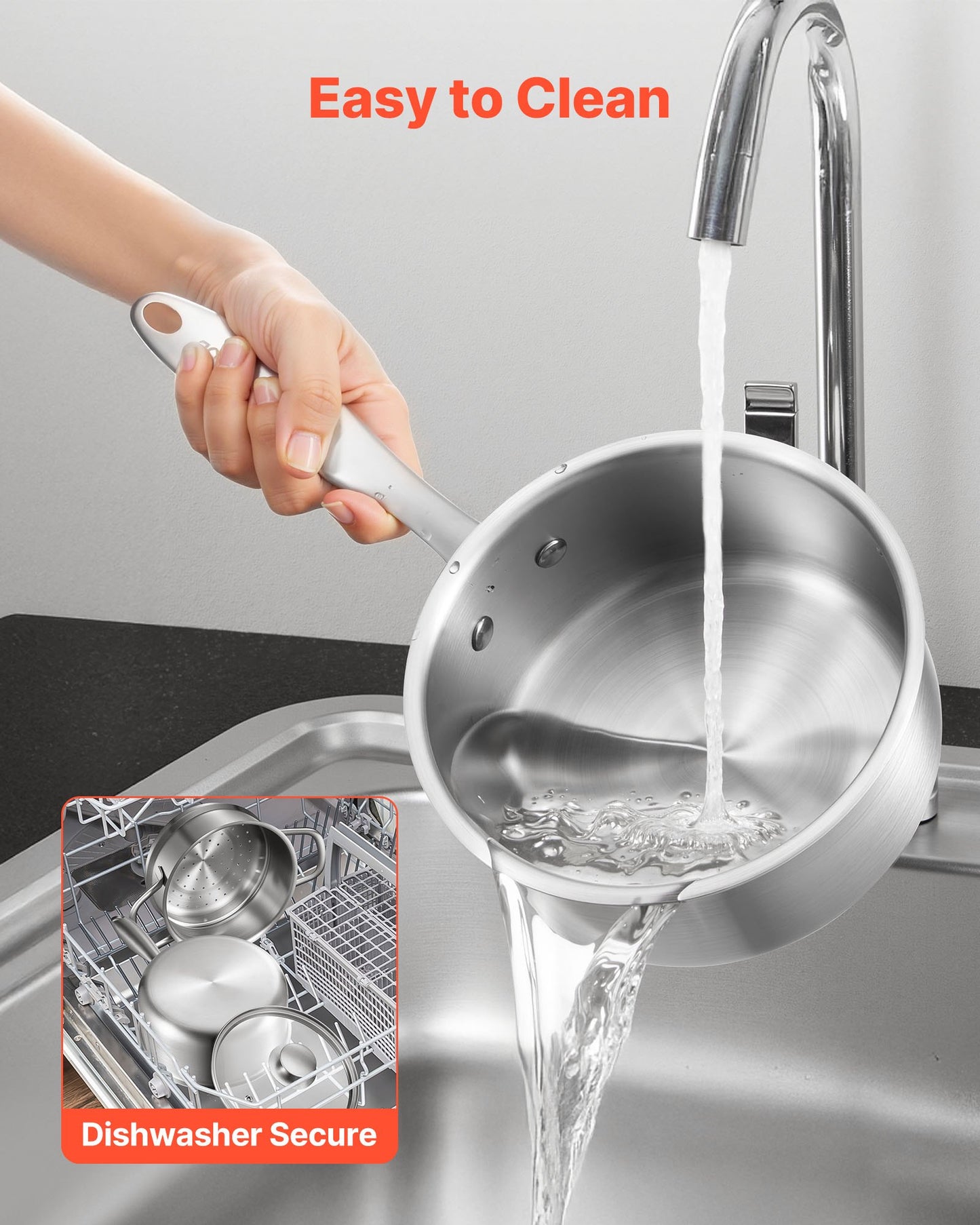 1.5 QT Saucepan with Steamer, Stainless Steel Saucepan with Glass Lid, Multipurpose Nonstick Stainless Steel Sauce Pot with Ergonomic Handle, Friendly for Oven, Dishwasher, Induction Cooker