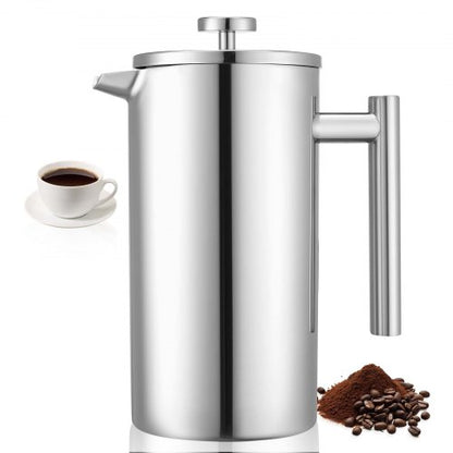 French Press Coffee Maker, 1.5 Liter Stainless Steel Coffee Press Tea Maker with Filter, Large Double Wall Insulated French Presses Cold Brew for Camping Travel Home Kitchen, Silver
