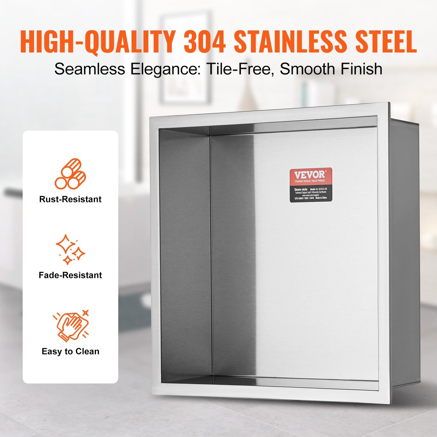 33.02 x 33.02 cm No Tile Shower Niche 304 Stainless Steel, Wall-Inserted Niche Recessed Double Shelves, Sealed Waterproof Rust-Resistant Modern Niche for Shower Bathroom Soap Storage, Silver