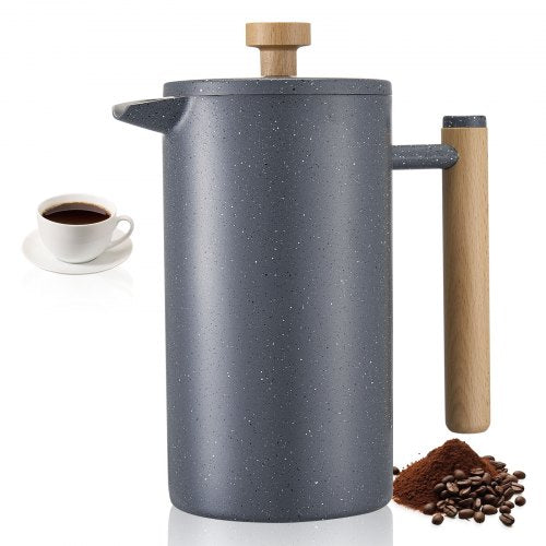 French Press Coffee Maker, 1 Liter Stainless Steel Coffee Press Tea Maker with Filter, Large Double Wall Insulated French Presses Cold Brew for Camping Travel Home Kitchen, Black