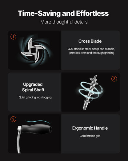 Manuell köttkvarn, handköttkvarn i 304 rostfritt stål med stålbordsklämma, köttkvarn, korvmaskin och 2 skärplattor, kaktillbehör, korvrör för nötkött, paprika och svampkaka