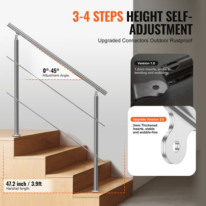 119.9 cm Handrails for Outdoor Steps 2 Crossbars Staircase for Porch Deck