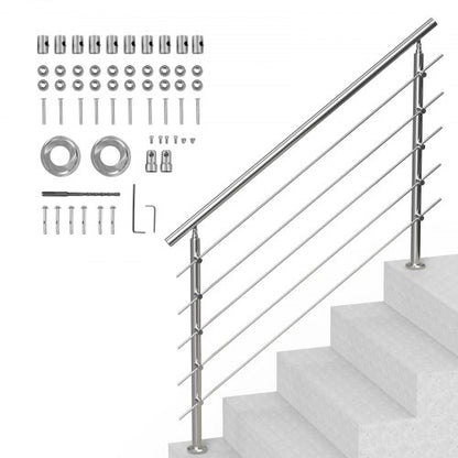Handrails for Outdoor Steps, 59 in Length 5 Crossbars Stair Hand Rail Kit, Transitional Stainless Steel Railings w/ Installation Kit, Double-column Staircase Handrails for Seniors,Porch & Deck