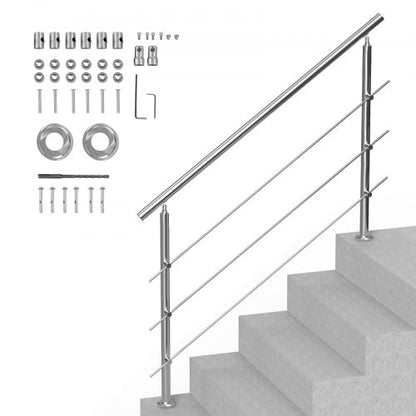 149.9 cm Handrails for Outdoor Steps 3 Crossbars Staircase for Porch Deck