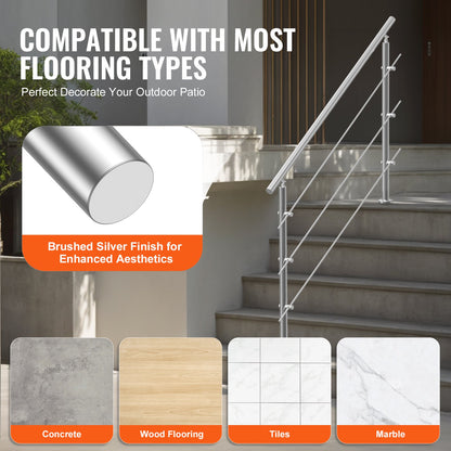 149.9 cm Handrails for Outdoor Steps 3 Crossbars Staircase for Porch Deck