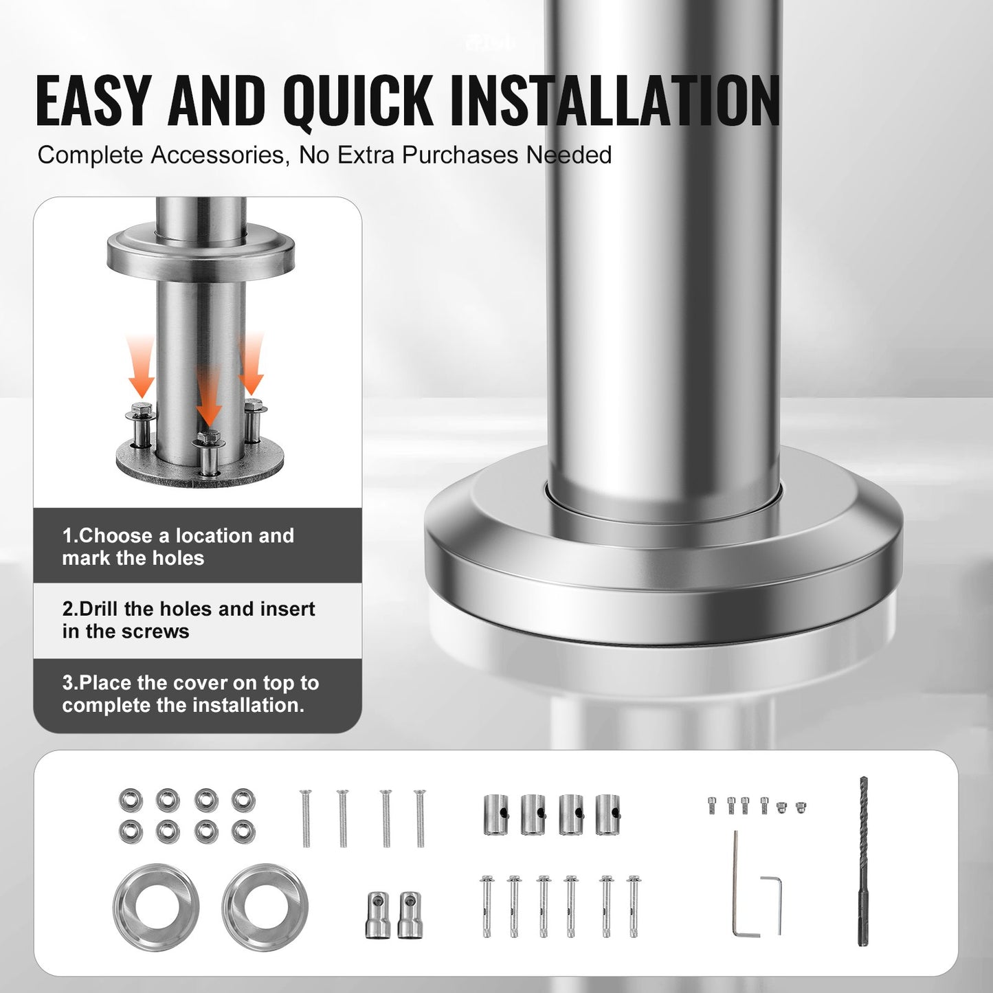 180.1 cm Handrails for Outdoor Steps 2 Crossbars Staircase for Porch Deck