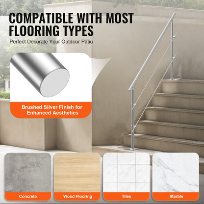 180.1 cm Handrails for Outdoor Steps 2 Crossbars Staircase for Porch Deck