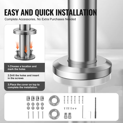 Ledstänger för utomhustrappor, 31,5 tum långa trappräckessats med 2 tvärstänger, övergångsräcken i rostfritt stål med installationssats, trappräcken med dubbla pelare för seniorer, veranda och altan