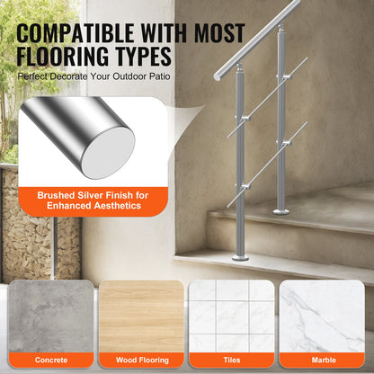 Ledstänger för utomhustrappor, 31,5 tum långa trappräckessats med 2 tvärstänger, övergångsräcken i rostfritt stål med installationssats, trappräcken med dubbla pelare för seniorer, veranda och altan