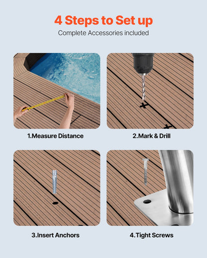 Poolräcke, 80 x 80 cm pooltrappräcke, 2 st. poolräcke i rostfritt stål med en lastkapacitet på 160 kg, poolräcke med snabbmonterad bottenplatta och kompletta monteringstillbehör