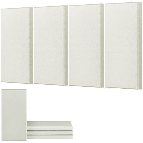 4 st akustiska paneler, 5 cm tjocka, 63 x 28 cm ljudabsorberande paneler i glasfiber, självhäftande ljudisolerade väggskivor, för studior, kontor, hemmabio, mötesrum, beige