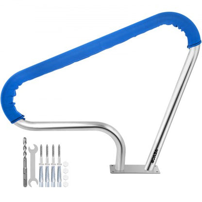Pool Rail 39x32" Pool Railing 304 Stainless Steel 250LBS Load Capacity Silver Rustproof Pool Handrail Humanized Swimming Pool Handrail with Blue Grip Cover & M8 Drill Bit & Self-taping Screws
