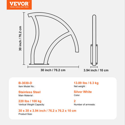 Pool Handrail, 2 PCS 30x30 in Pool Railing, Stainless Steel with Base Plate for Indoor/Outdoor Pools,Swimming Pool Safety Railing for Decks,Rust-Proof Grab Bar w/ Grip Cover&Accessories for Spas