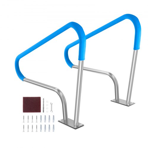 Pool Handrail, 2 PCS 48x36in Pool Railing, Stainless Steel with Base Plate for Indoor/Outdoor Pools,Swimming Pool Safety Railing for Decks,Rust-Proof Grab Bar w/ Grip Cover&Accessories for Spas