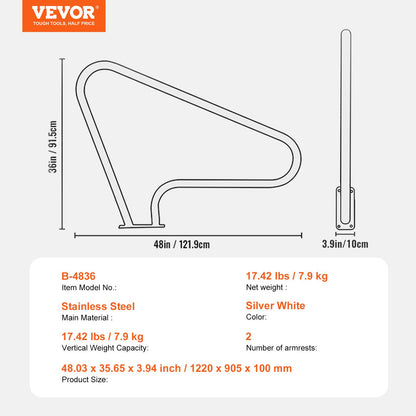 Pool Handrail, 2 PCS 48x36in Pool Railing, Stainless Steel with Base Plate for Indoor/Outdoor Pools,Swimming Pool Safety Railing for Decks,Rust-Proof Grab Bar w/ Grip Cover&Accessories for Spas