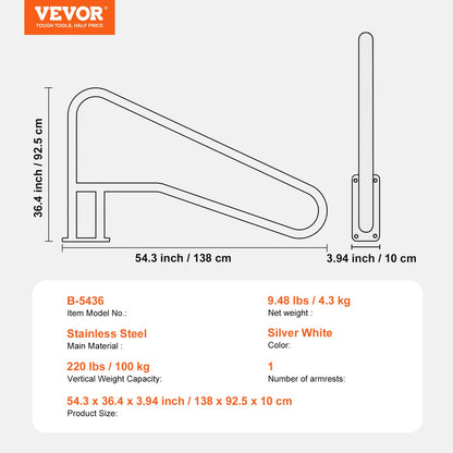 Pool Handrail, 54 x 36 inch Pool Railing, Stainless Steel with Base Plate for Indoor/Outdoor Pools,Swimming Pool Safety Railing for Decks,Rust-Proof Grab Bar w/ Grip Cover&Accessories for Spas