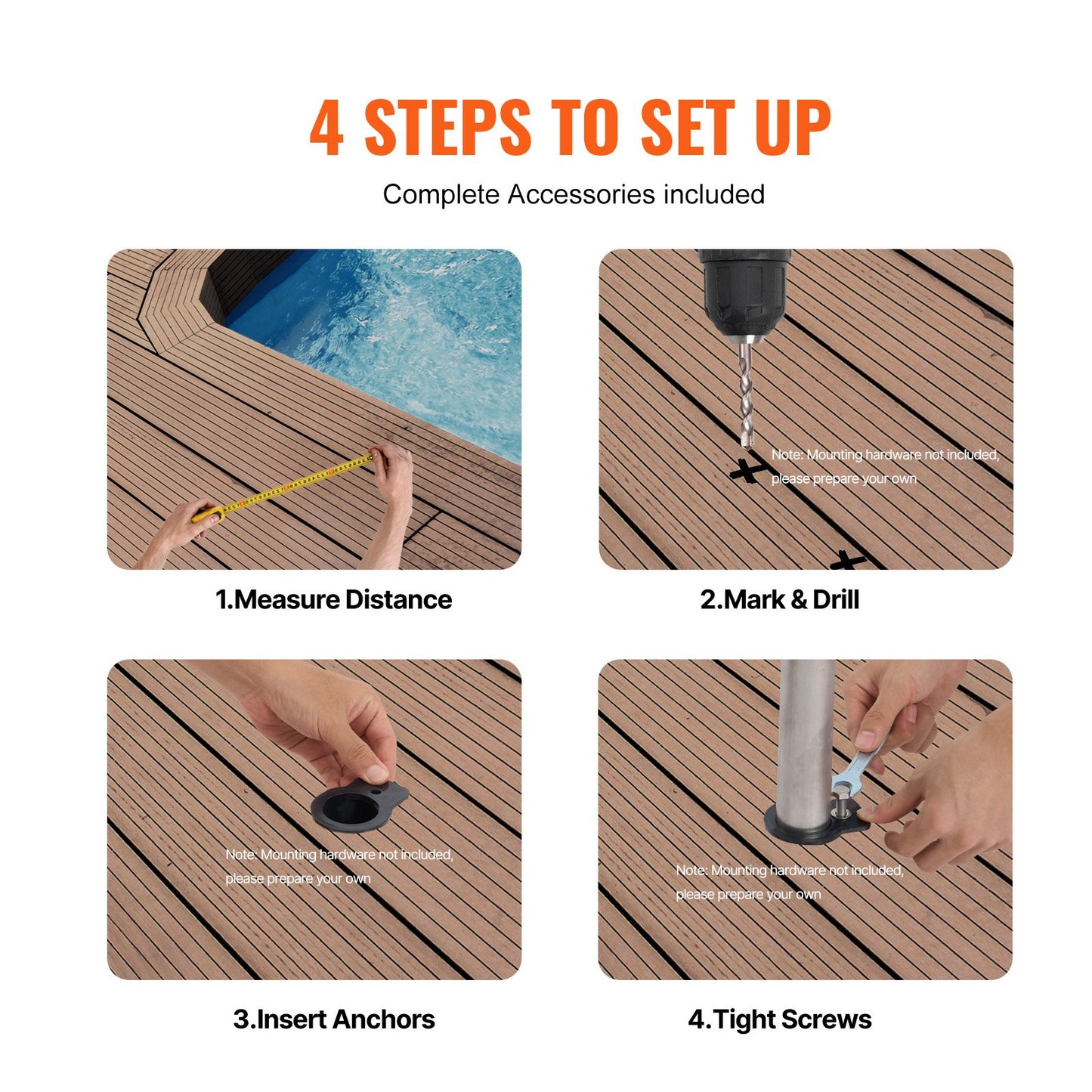 Poolräcke, 46 x 37 tum poolräcke, rostfritt stål (förbyggt) för inomhus-/utomhuspooler, poolräcke för däck, rostfritt stödhandtag med blått greppskydd och tillbehör för spa