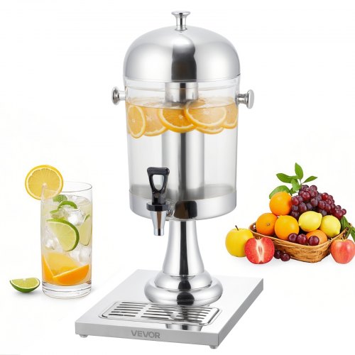 Dryckesdispenser, 8L dryckesdispenser för fester, juicedispensrar i rostfritt stål + plast med kran och isbricka, iste-citronjuicedispensrar, för restauranger, hotell