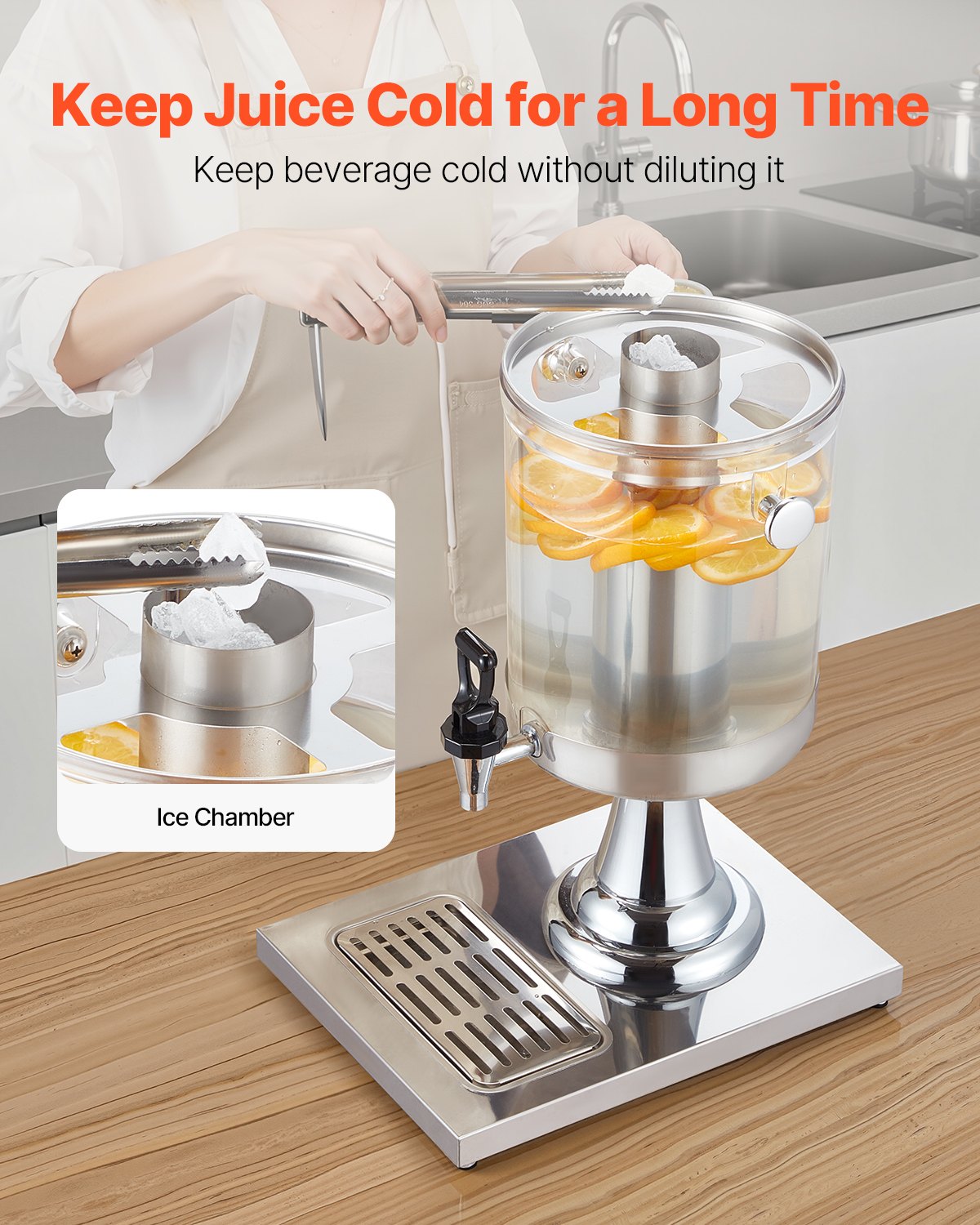 Dryckesdispenser, 8L dryckesdispenser för fester, juicedispensrar i rostfritt stål + plast med kran och isbricka, iste-citronjuicedispensrar, för restauranger, hotell